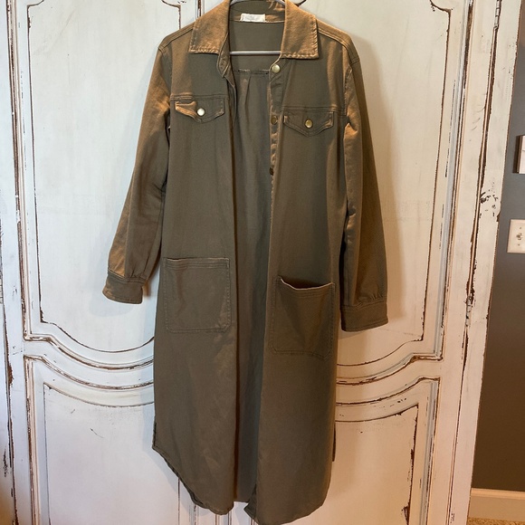 Carly Jean Los Angeles Olive Long Coat - Picture 1 of 5